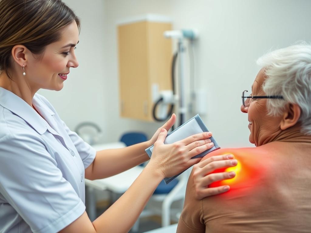 أخصائي علاج طبيعي يستخدم العلاج بالحرارة مع مريض مسن