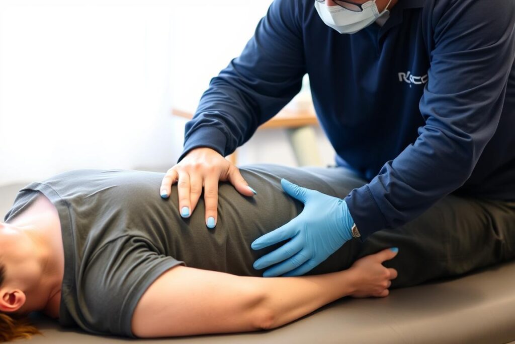 أخصائي علاج طبيعي يستخدم تقنيات يدوية كإحدى طرق فعالة للتأهيل بعد العمليات الجراحية