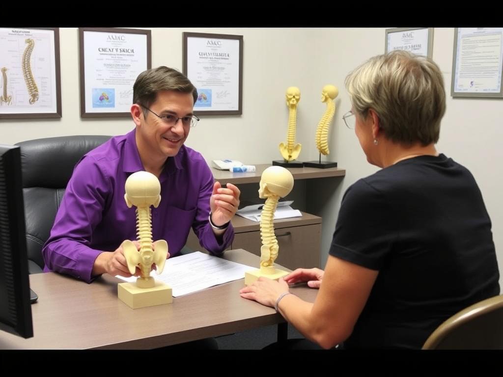 أخصائي علاج طبيعي يشرح خطة العلاج لمريض يعاني من آلام الرقبة، من أحدث الأساليب في العلاج الطبيعي