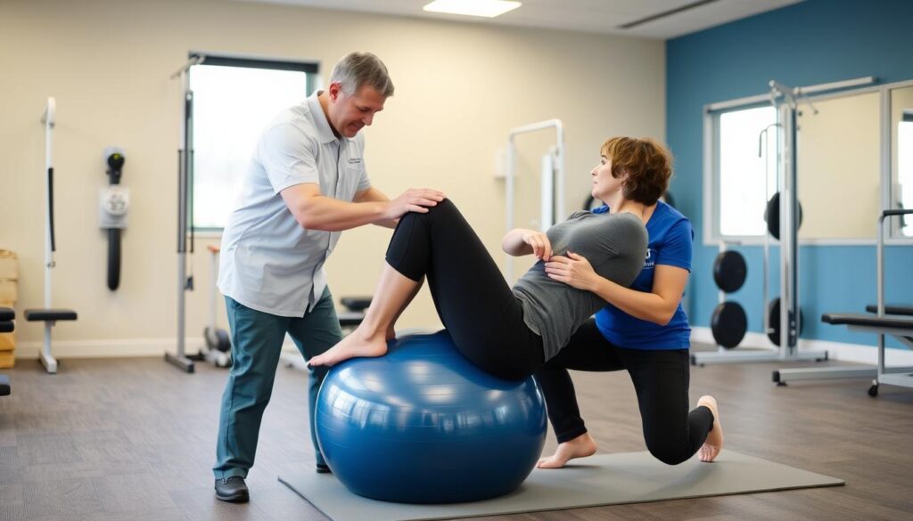 أخصائي علاج طبيعي يشرف على تمارين متخصصة للعمود الفقري