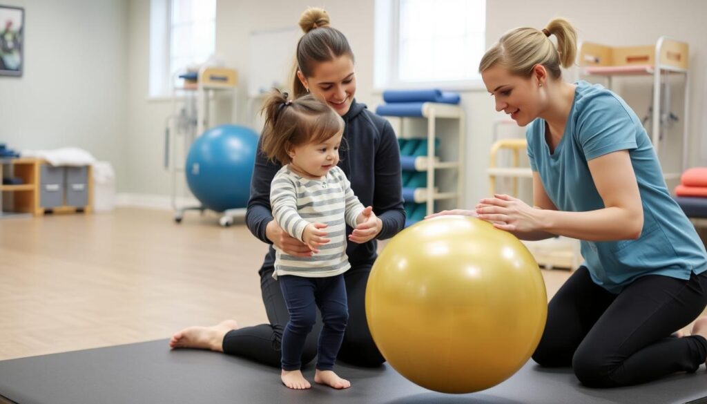 أخصائي علاج طبيعي يعمل مع طفل من ذوي الاحتياجات الخاصة لتعزيز النمو الحركي أخصائي علاج طبيعي يعمل مع طفل من ذوي الاحتياجات الخاصة لتعزيز النمو الحركي