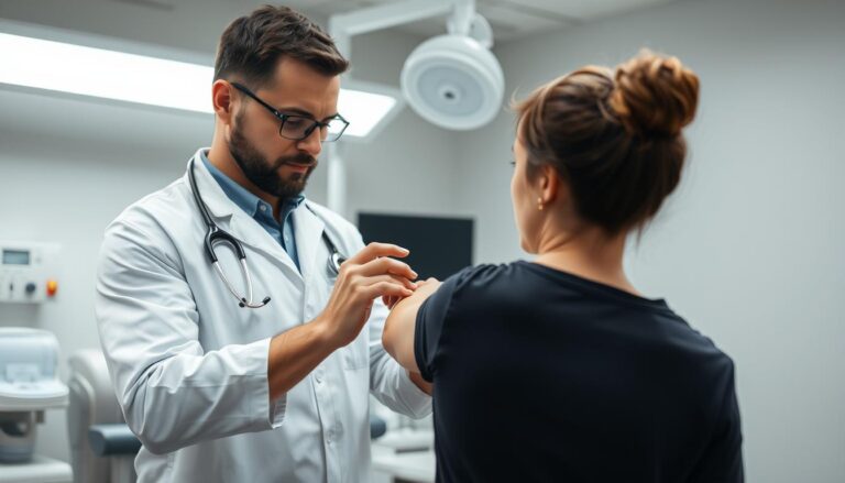 أخصائي علاج طبيعي يقوم بتقييم حالة العمود الفقري لمريض