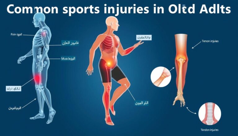 أنواع مختلفة من الإصابات الرياضية الشائعة لدى كبار السن مثل التهاب المفاصل وتمزق العضلات