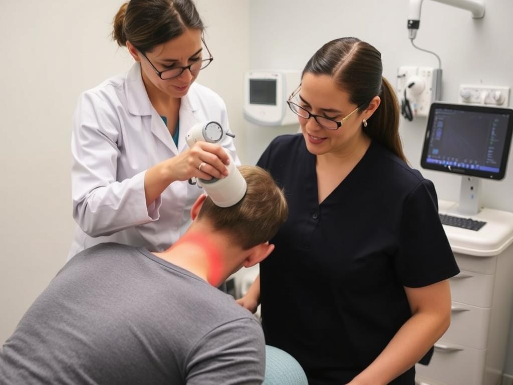 تطبيق العلاج بالموجات الصدمية على منطقة الرقبة، تقنية من أحدث الأساليب في العلاج الطبيعي