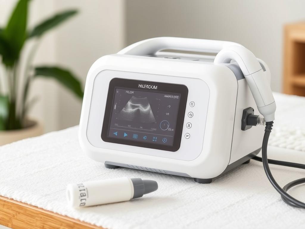 جهاز علاج بالموجات فوق الصوتية منزلي مع رأس تطبيق وشاشة رقمية جهاز علاج بالموجات فوق الصوتية منزلي مع رأس تطبيق وشاشة رقمية