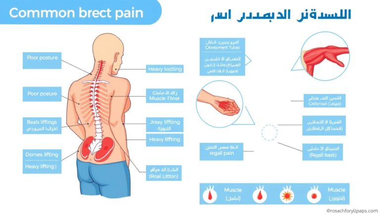 رسم توضيحي لأسباب آلام الظهر والشد العضلي الشائعة