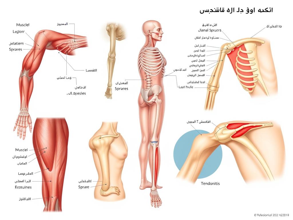 رسم توضيحي لأنواع الإصابات الرياضية الشائعة عند الكبار مع علاج الإصابات الرياضية للكبار باستخدام العلاج الطبيعي