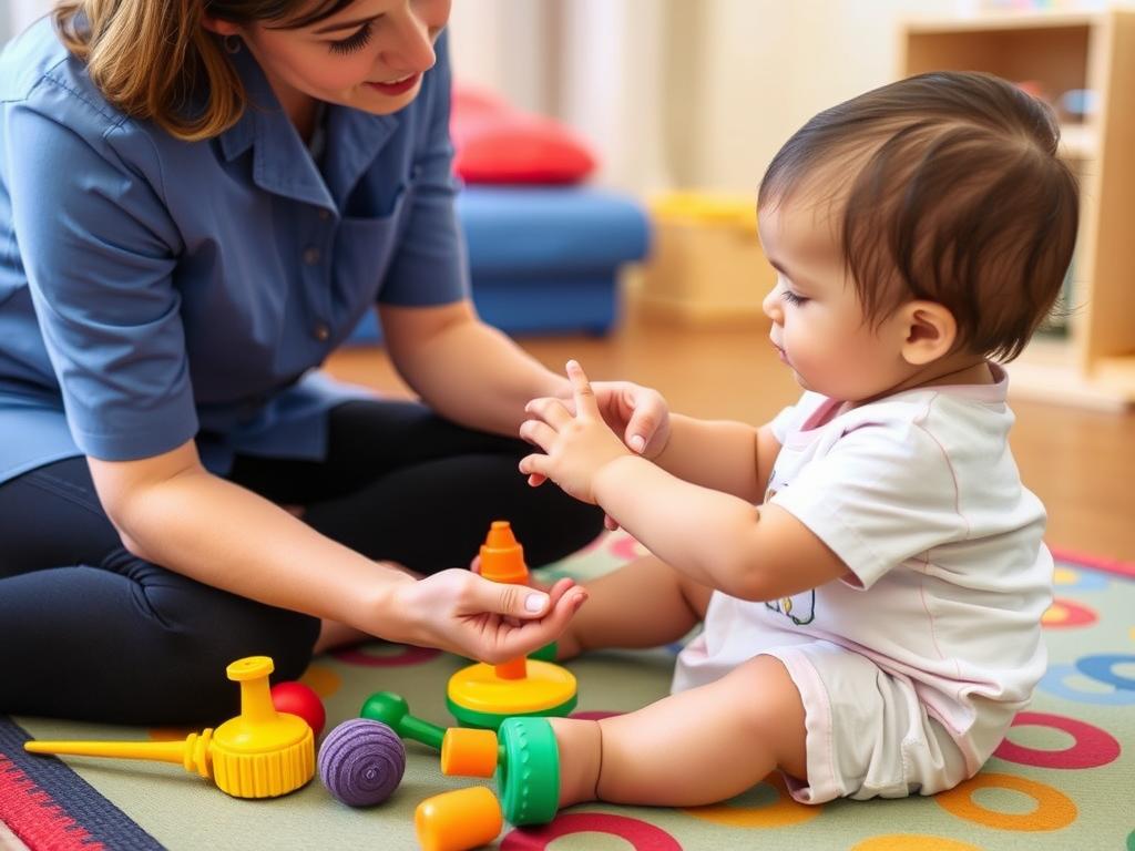 طفل صغير يتلقى العلاج الطبيعي للأطفال المصابين بإعاقات حركية في سن مبكرة