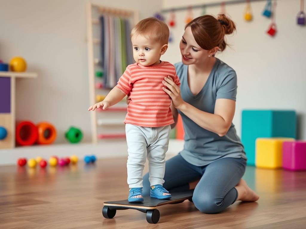 طفل صغير يمارس تمارين التوازن مع أخصائي العلاج الطبيعي طفل صغير يمارس تمارين التوازن مع أخصائي العلاج الطبيعي