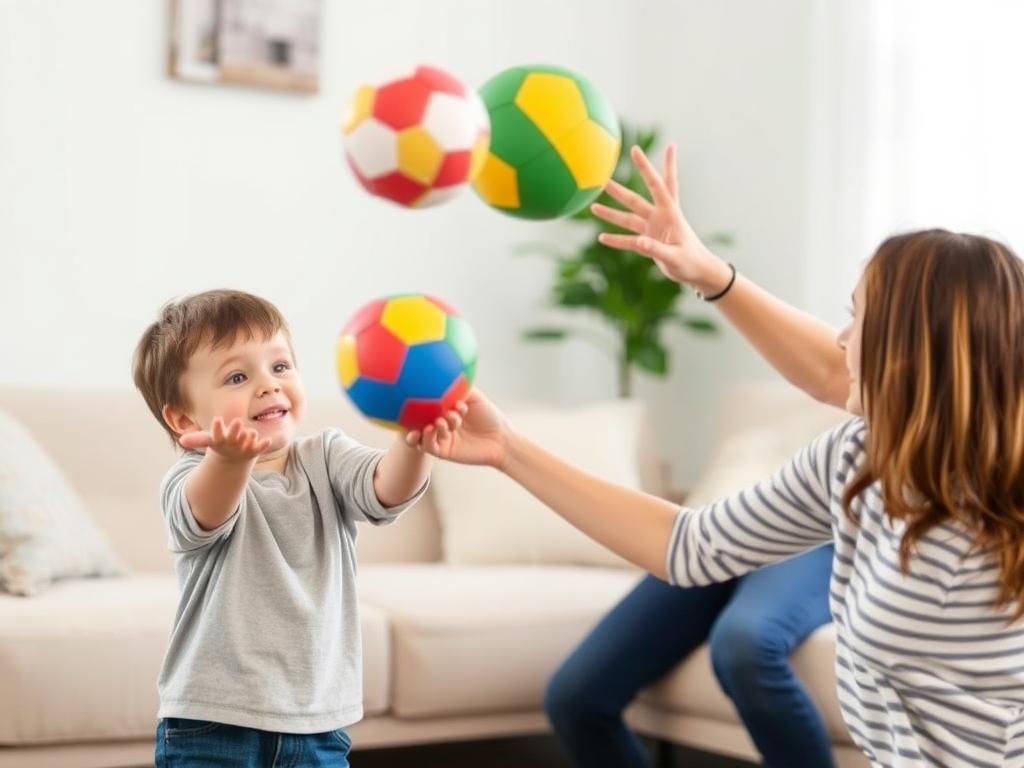 طفل يرمي ويلتقط كرة لتحسين التناسق الحركي