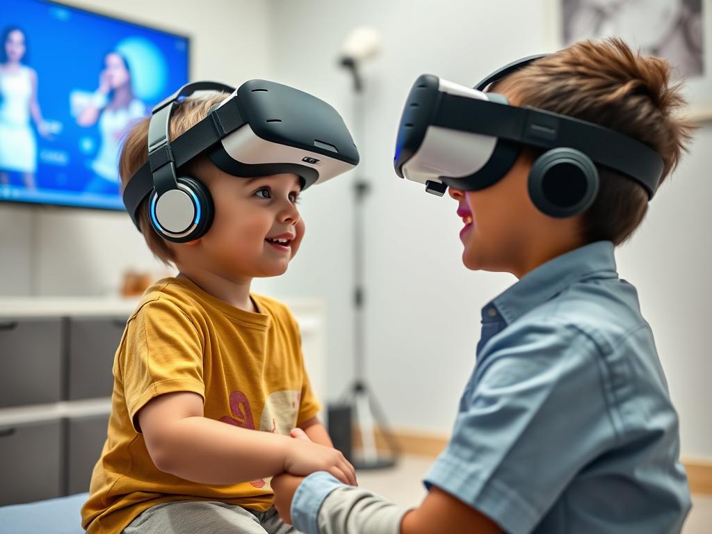 طفل يستخدم تقنية الواقع الافتراضي كجزء من برامج علاج طبيعي متقدمة