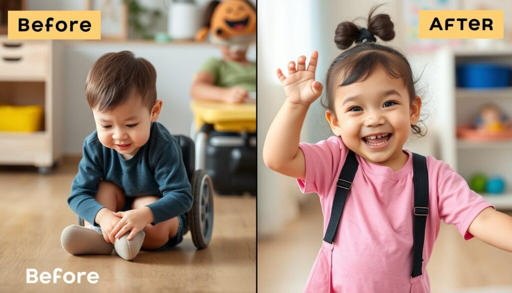 طفل يظهر تحسنًا في المهارات الحركية بعد جلسات العلاج الطبيعي للأطفال المصابين بإعاقات حركية
