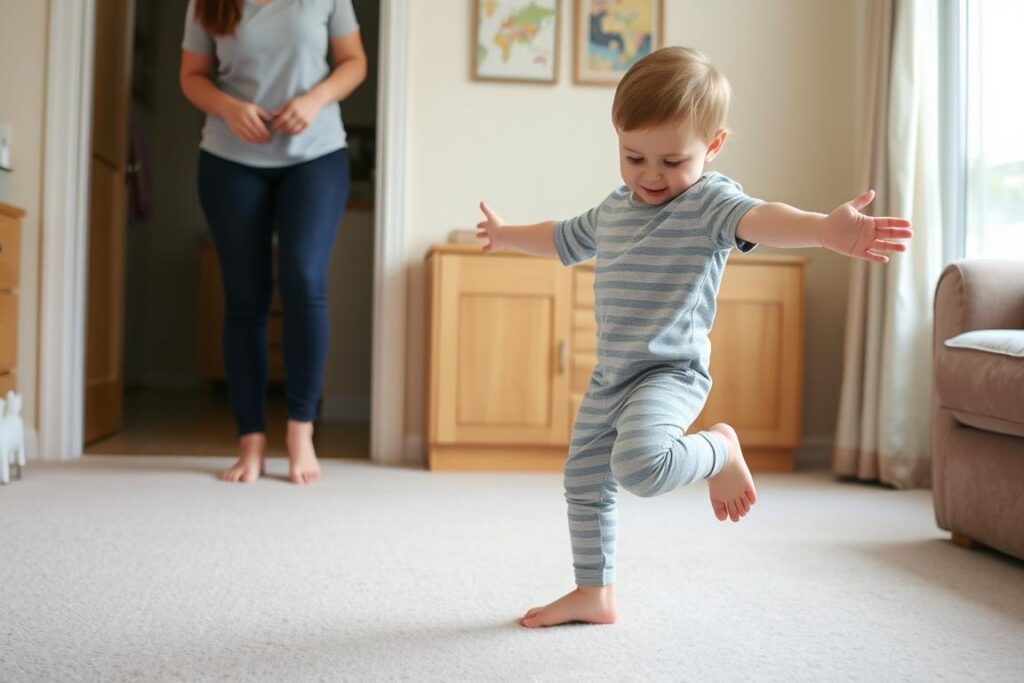 طفل يمارس تمرين الوقوف على قدم واحدة لتحسين التوازن