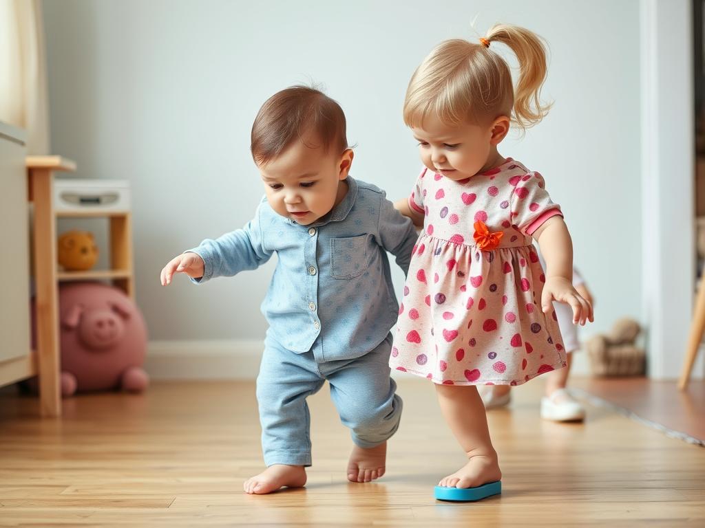 طفل يواجه صعوبة في التوازن أثناء محاولة المشي