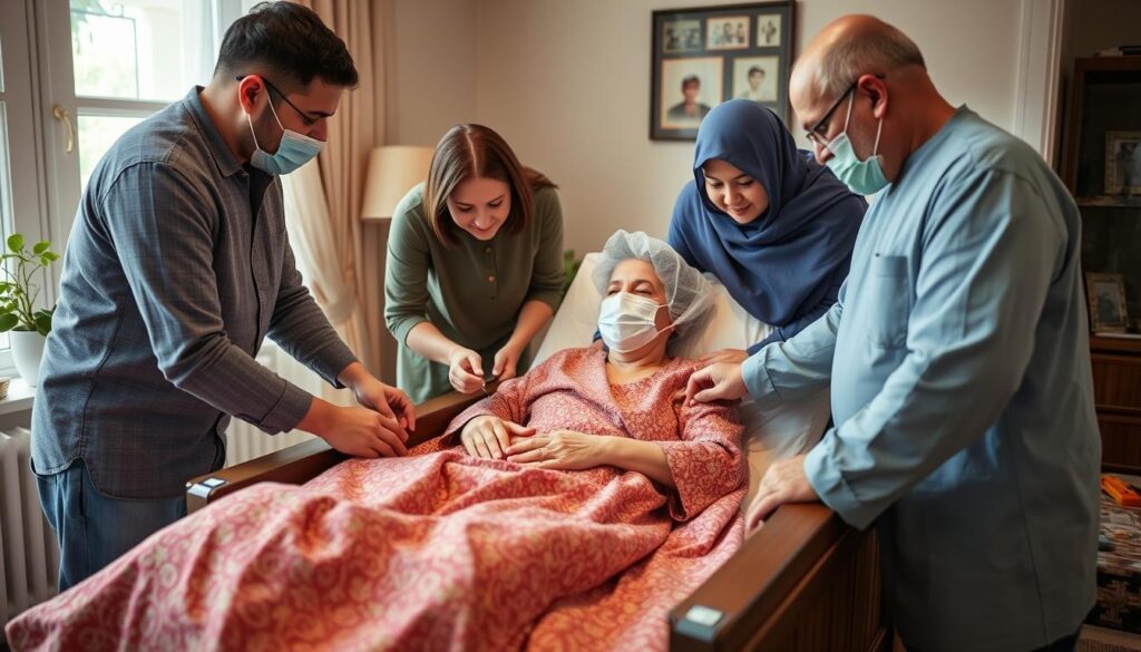 عائلة تدعم شخصاً يتعافى من عملية جراحية كجزء من طرق فعالة للتأهيل بعد العمليات الجراحية