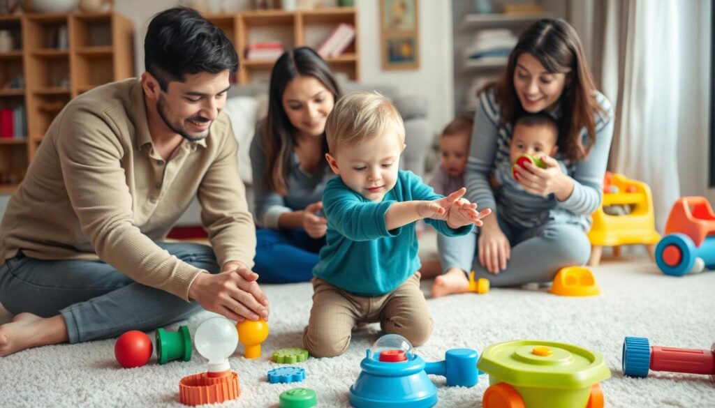 عائلة تدعم طفلها الذي يعاني من تأخر النمو الحركي عائلة تدعم طفلها الذي يعاني من تأخر النمو الحركي