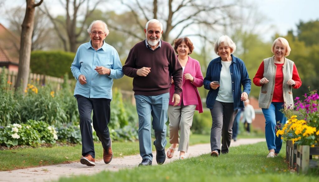 مجموعة من كبار السن يمارسون أنشطة حياتية بثقة بعد العلاج الطبيعي