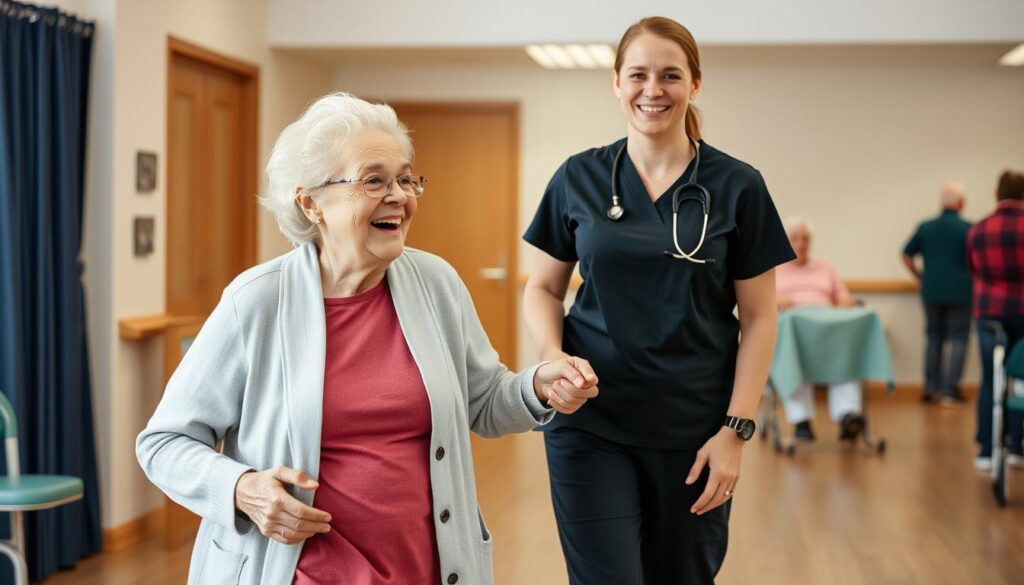 مسن يحتفل بتحسن قدراته الحركية بعد جلسات العلاج الطبيعي