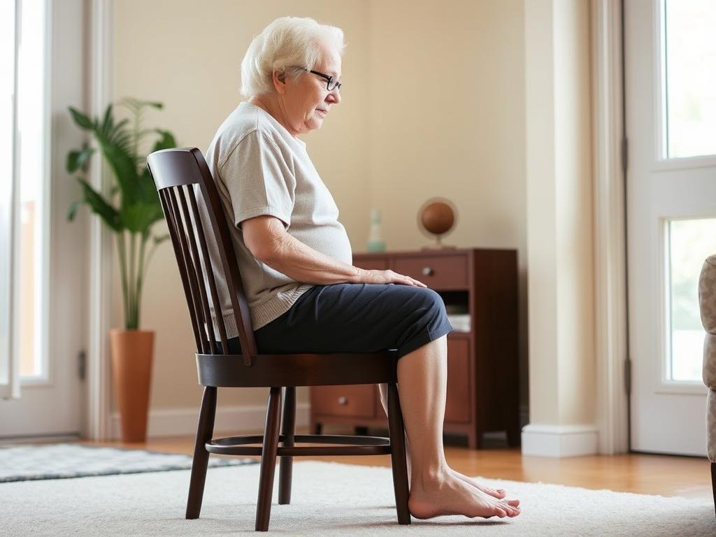 مسن يمارس تمرين النهوض من الكرسي لتقوية عضلات الساقين