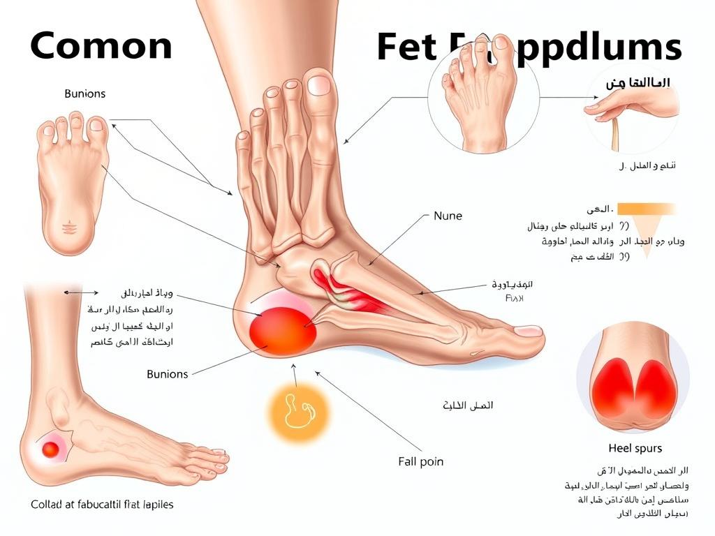 مشاكل القدم الشائعة عند الكبار مثل مسمار القدم والتهاب اللفافة الأخمصية
