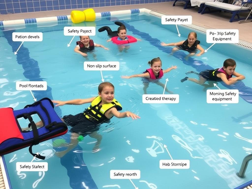 معدات السلامة المستخدمة في جلسات التمارين المائية للعلاج الطبيعي للأطفال