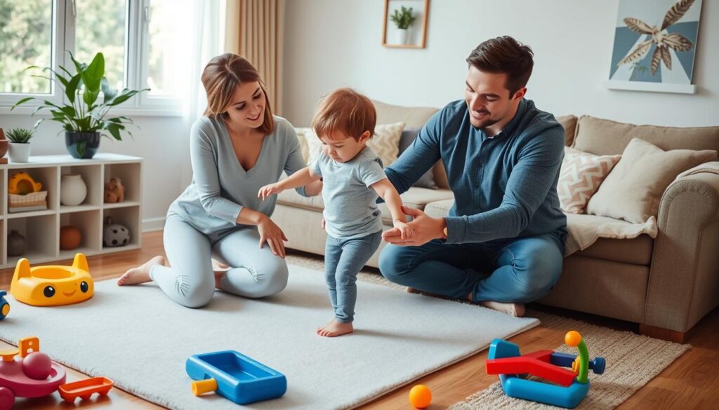 والدين يساعدان طفلهما على ممارسة تمارين العلاج الطبيعي في المنزل والدين يساعدان طفلهما على ممارسة تمارين العلاج الطبيعي في المنزل