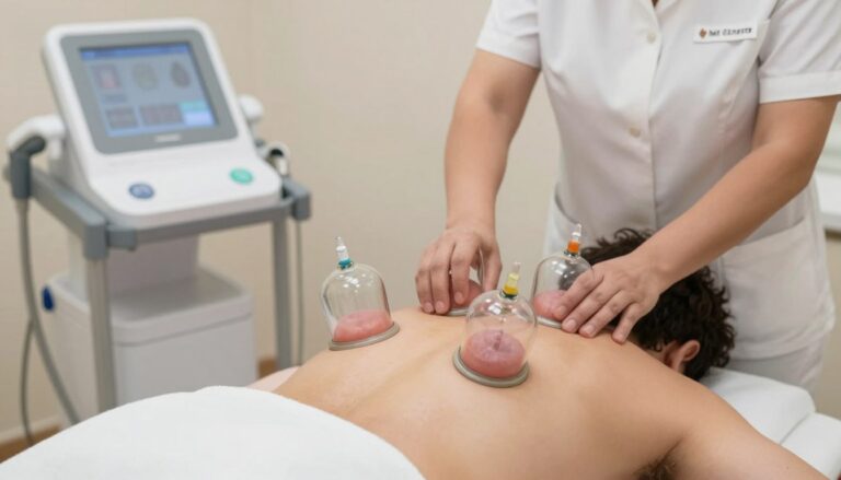 جلسة حجامة وقائية بالرياض تظهر الأكواب الزجاجية على ظهر المريض