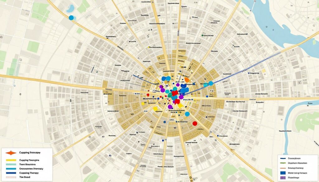 خريطة توضح مواقع مراكز الحجامة الرئيسية في الرياض