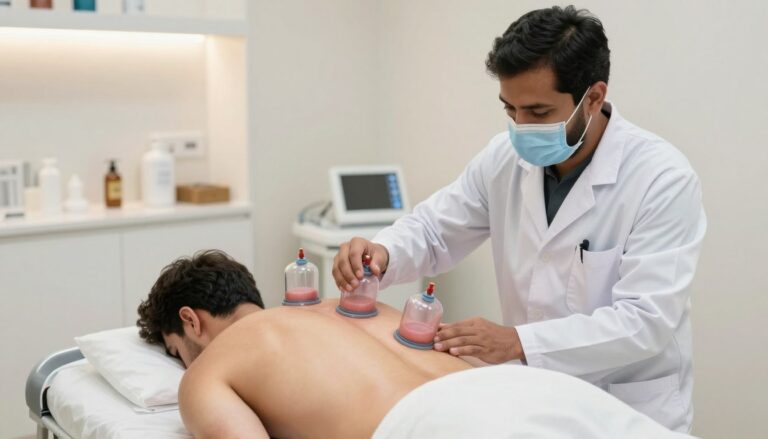 شخص يتلقى علاج الحجامة التقليدي في مركز حجامة معتمدة بالرياض