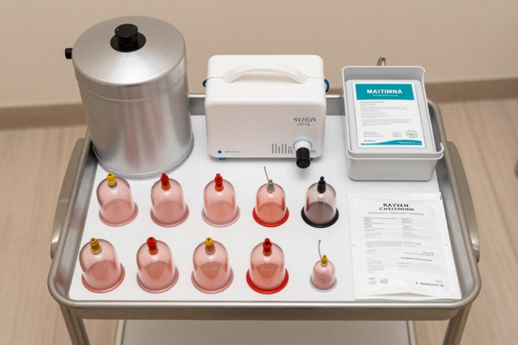 مجموعة من أدوات الحجامة الحديثة المستخدمة في مركز الافضل للحجامة بالرياض