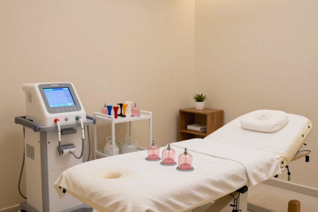 مركز متخصص للحجامة الوقائية بالرياض يظهر غرفة علاج مجهزة بأحدث التقنيات