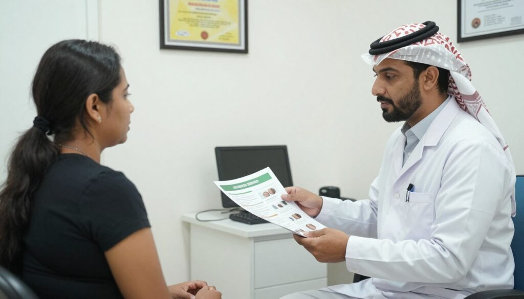 مريض يتحدث مع أخصائي حجامة معتمدة بالرياض قبل بدء الجلسة مريض يتحدث مع أخصائي حجامة معتمدة بالرياض قبل بدء الجلسة